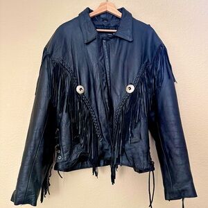 Super RARE 🔥 Vintage Diamond Leather Fringe Motorcycle Jacket – Men’s Size 48/XL
